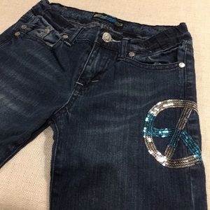 Imperial star sequin peace sign stretch Jean